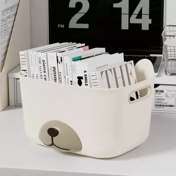 Экономия места, мультяшная настольная корзина для хранения, пластиковая коробка для хранения всякой всячины, дом M розовый