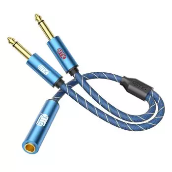 Экранированный кабель-разветвитель EMK Y, дюймовый стерео-кабель TRS с моноразъемом 2 штекера на 1 гнездо для гитары/бас-гитары/усилителя/микшера/клавиатуры/динамика 6,35 мм (30см)