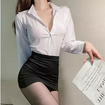 Экзотическая одежда, нижнее белье, косплей, сексуальный кавайный сексуальный костюм, учитель, офисная леди, ролевая игра, униформа, прозрачная рубашка, OL секретарь XS