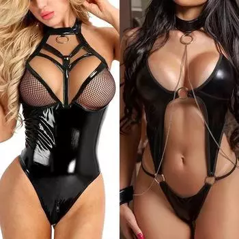 Экзотическая пижама нижнее белье сексуальное женское белье Babydoll PU кожаный боди эротическое белье костюмы одежда секс корсет Ropa Mujer S
