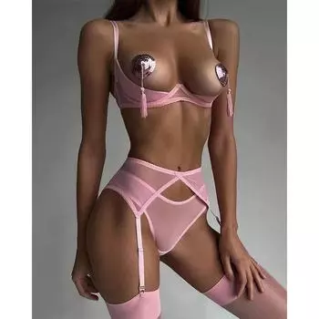 Экзотические комплекты из 3 предметов, сексуальный бюстгальтер на косточках с эффектом пуш-ап, комплект коротких трусиков, горячий эротический открытый бюстгальтер с подвязками, чувственное нижнее белье для женщин S
