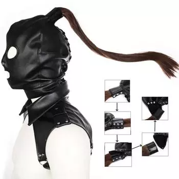 Экзотические костюмы, капюшон для бондажа со съемным париком, сексуальные эротические аксессуары, клубные вечерние ролевые игры, нагрудный ремень, игры для взрослых, секс-игрушки
