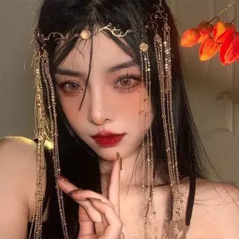 Экзотический ханьфу лоб бахрома головной убор лицо занавеска ретро ручная работа бахрома шпилька антикварный этнический стиль аксессуары для волос женщины