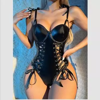 Экзотическое платье Женское платье из искусственной кожи Сексуальное белье SM Порно Пижамы Фетиш Badydoll Боди Клуб Allure Униформа Секс Наборы18xxx M
