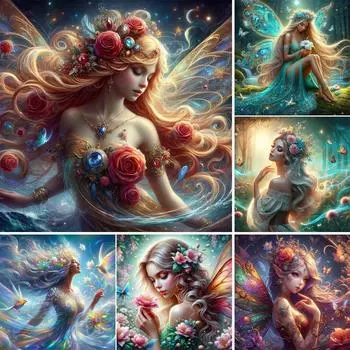 Эльф и цветы Алмазная картина 5d Полный квадратный круглый алмаз вышивка Женщина Пейзаж Мозаика Наборы для вышивки крестом Домашний декор J4011 square 30x30cm белый