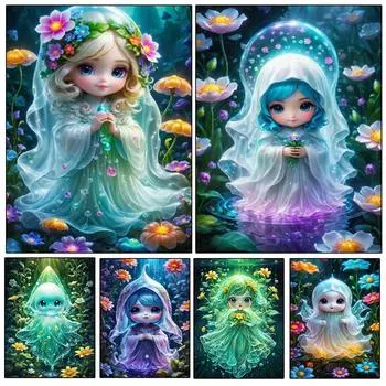 Эльф Маленькие Девочки Алмазная Картина Мультфильм Фэнтези Полный Круглый Алмазный Мозаичный Набор Для Вышивки Крестом Искусство Украшения Дома На Стену Подарки Для Детей Full Round 20x30CM