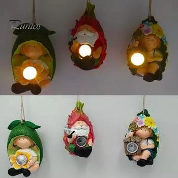 Эльф, подвеска на солнечной батарее, фруктовый эльф из смолы, декоративная фигурка с отверстием для подвешивания, садовая скульптура эльфа с солнечными лампами для наружного и внутреннего декора Pitaya