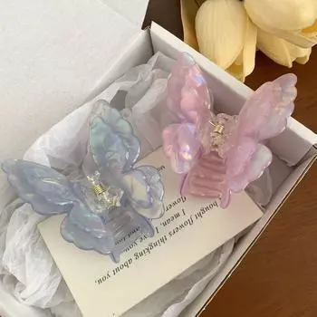 Эльфийская ацетатная заколка для волос в форме бабочки с когтями животных, большая заколка в виде акулы, милая заколка для волос в форме бабочки, ежедневная синий