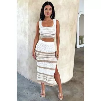 Эльза Американский Стиль Сексуальный Новое Поступление Темперамент Досуг Пляжный Отпуск Стиль Сексуальная Юбка в Полоску Вязаный Костюм Французский Стиль Picture Color (in stock and fast delivery) XS