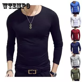 Эластичная футболка мужская узкая футболка повседневная рубашка однотонный пуловер с длинным рукавом мужская одежда фитнес-топ XXXL красный