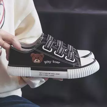 Эластичная лента Bear Низкие парусиновые туфли Женские весенние новые однопедальные ленивые туфли Повседневные студенческие резиновые туфли Обувь для сноуборда 35 белый