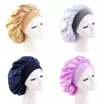 Эластичная лента, большая широкая рекламная кепка для салона, атласная круглая кепка для ночного колпака с полями красоты 36cm чёрный