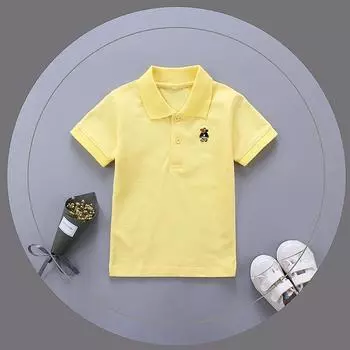 Эластичная летняя детская одежда из хлопка пике, детская футболка из чистого хлопка с короткими рукавами, однотонная для мальчиков и девочек 90cm