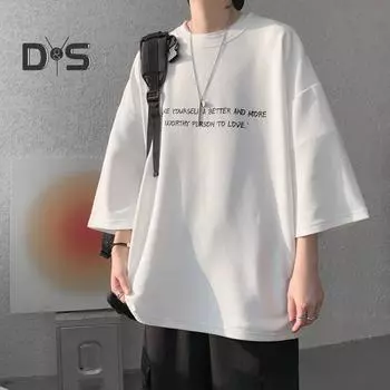 Эластичная летняя футболка, тонкий популярный мужской летний топ с буквенным принтом 2XL чёрный