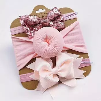 Эластичная нейлоновая повязка на голову, 3 шт., набор повязок-бантов, детский головной убор с блестками.