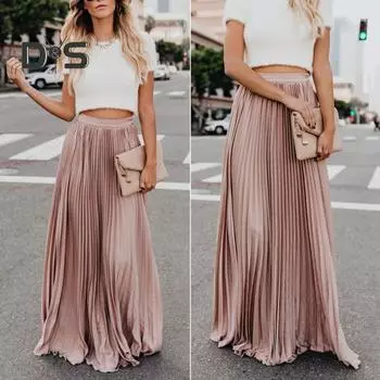 Эластичная плиссированная юбка с высокой талией, женская однотонная длинная юбка трапециевидной формы с большим подолом для работы, юбка для отдыха, уличная одежда XL красный