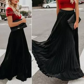 Эластичная плиссированная юбка с высокой талией, женская однотонная длинная юбка трапециевидной формы с большим подолом для работы, юбка для отдыха, уличная одежда L зелёный