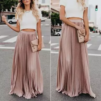 Эластичная плиссированная юбка с высокой талией, женская однотонная длинная юбка трапециевидной формы с большим подолом для работы, юбка для отдыха, уличная одежда L зелёный