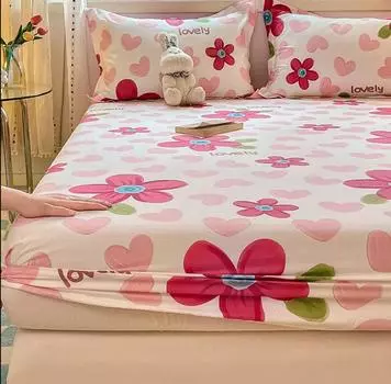 Эластичная простыня на резинке + 2 наволочки 100% хлопок с цветочным принтом, мультфильм, для взрослых и детей, для близнецов, полный размер Queen King Cal-King B82C 120cmx200cmx30cm