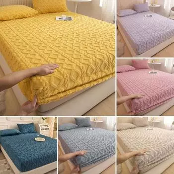 Эластичная простыня на резинке, однотонная плюшевая простыня, толстая стеганая простыня, надежная фиксация 90cm лимонно-желтый