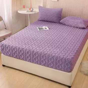 Эластичная простыня на резинке, однотонная плюшевая простыня, толстая стеганая простыня, надежная фиксация 90cm светло-фиолетовый