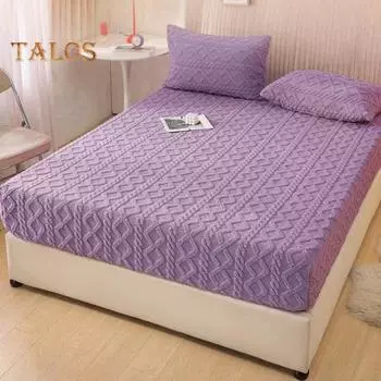 Эластичная простыня на резинке, однотонная плюшевая простыня, толстая стеганая простыня, надежная фиксация для зимнего теплого сна, защита матраса 90 cm светло-фиолетовый
