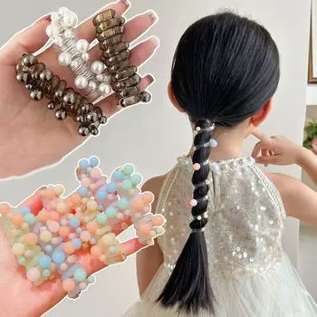 Эластичная прозрачная резинка для волос с прямым жемчужным узором, телефонная линия, веревка для волос, вечеринка синий