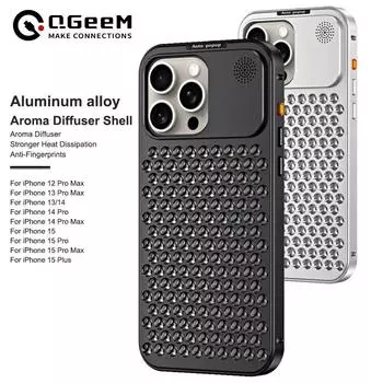 Чехол для ароматерапии из алюминиевого сплава с эластичной пряжкой для iPhone 16, 15, 14 Pro Max, чехол для iPhone 12, 13 Pro, чехол для iPhone с полым рассеиванием тепла, защита от падения For iPhone 12 Pro Max серебряный