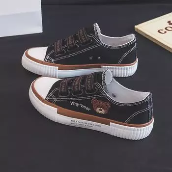 Эластичная резинка Bear Canvas Shoes Женские универсальные ленивые туфли с одной педалью для скейтбординга Низкие повседневные туфли CrossBorder 35