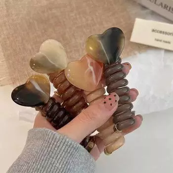 Эластичная спиральная телефонная проволока, повязка для волос, держатель для косичек, корейская резинка для волос в форме сердца для девочек, женские аксессуары для волос кофейный