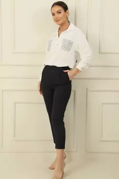 Эластичная талия, передний карман, одинарная складка, узкие брюки, брюки широкого размера