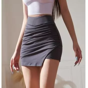 Эластичная юбка с разрезом для женщин, высокая талия, запах, бедра, летние винтажные обтягивающие сексуальные мини-юбки для женщин S чёрный