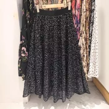 Эластичная юбка с высокой талией Heavy Industry Sequins Muse Fan Pendulum, черная длинная юбка European Station для женщин, весна 2025 г. one size fits all абрикосовый