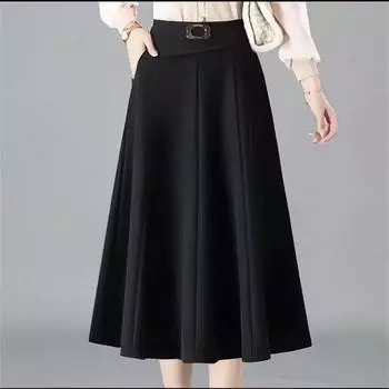 Эластичная юбка с высокой талией, юбка длиной до колена, весенне-осенняя юбка средней длины, модная плотная ткань, струящаяся, с эффектом похудения L