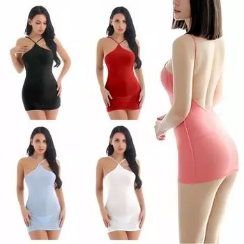 Эластичное сексуальное облегающее цельное женское платье-бандаж с открытой спиной, облегающее, с бретельками через шею, с прозрачными бедрами, короткое мини-платье, одежда для ночного клуба, сексуальное летнее платье для вечеринок S