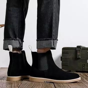 Эластичные ботинки челси FashionSleeve для мужчин в британском стиле, модные повседневные ботинки Militares Hombre, новые дизайнерские туфли для мужчин 38 чёрный