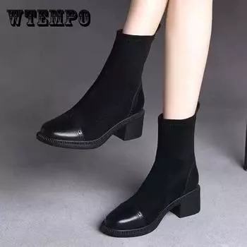 Эластичные ботинки. Женские ботинки в британском стиле. Короткие ботинки. Женские одинарные ботинки средней длины. Мотоциклетные ботинки. Ботинки челси. 40 чёрный