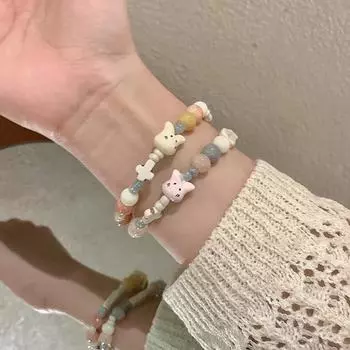 Эластичные браслеты из керамических бусин, нежные украшения в виде кроликов, милые круглые и квадратные браслеты из бусин yellow