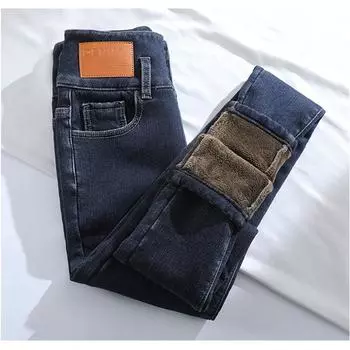 Эластичные брюки-карандаш с высокой талией для поездок на работу, осенне-зимние женские повседневные бархатные джинсы, женские джинсы в стиле Харадзюку, толстые теплые женские брюки XS