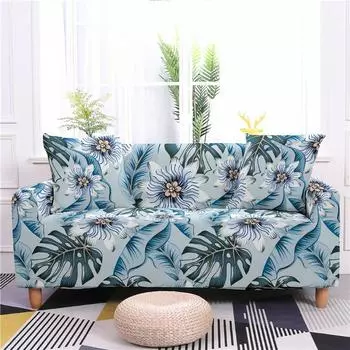 Эластичные чехлы для диванов с принтом зеленых листьев для гостиной, эластичный чехол для дивана с принтом, защитный чехол для дивана 1/2/3/4 места 1 seat 90-140cm