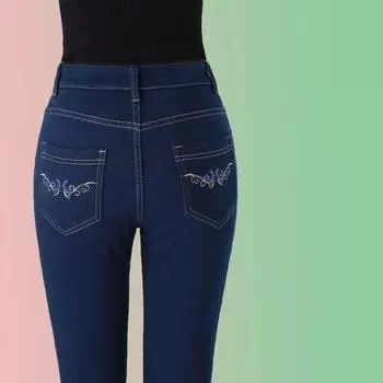 Эластичные джинсовые брюки с высокой талией и вышивкой, женские прямые свободные джинсовые брюки, весенне-осенние брюки больших размеров 27