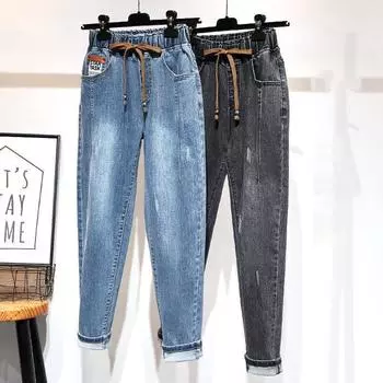 Эластичные джинсовые брюки с высокой талией, женские узкие женские джинсы, шаровары больших размеров 5XL чёрный