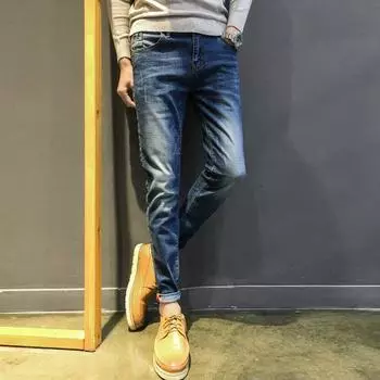 Эластичные джинсы, мужские модные джинсы со средней талией, корейские джинсы 36