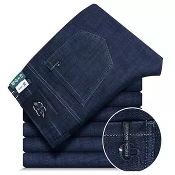 Эластичные джинсы мужские осенние толстые узкие прямые брюки деловые повседневные свободные осенние и зимние длинные брюки мужские 29