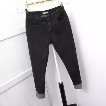 Эластичные джинсы Женские свободные тонкие узкие брюки с микрозавышенной талией Брюки Harun Carrot с завышенной талией Джинсы с брюками Carrots Comfort Waist Джинсы с зауженными штанинами XL чёрный