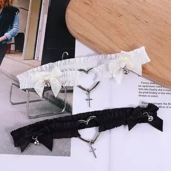 Эластичные готические подтяжки Jk Bow Lolita Punk женские подтяжки для ног сексуальные подтяжки в форме сердца белый