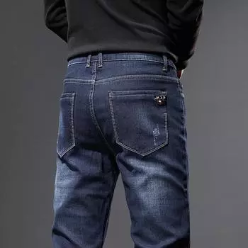 Эластичные и мягкие джинсы для мужчин, узкие и удобные, универсальные, облегающие прямые брюки с плюшевой подкладкой, повседневные брюки 28