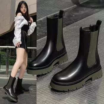 Эластичные и плотные ботинки для курительной трубки для женщин 2024 года в европейском и американском стиле, толстая подошва, высокие ботинки 35 чёрный