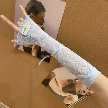 Эластичные кружевные рукава Y2K, перчатки без пальцев с лентой, модные чехлы для рук в балетном стиле JK purple