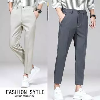 Эластичные мягкие брюки для мужчин, летние тонкие эластичные брюки в деловом стиле, тонкие повседневные деловые брюки, мужская брендовая одежда 28 чёрный